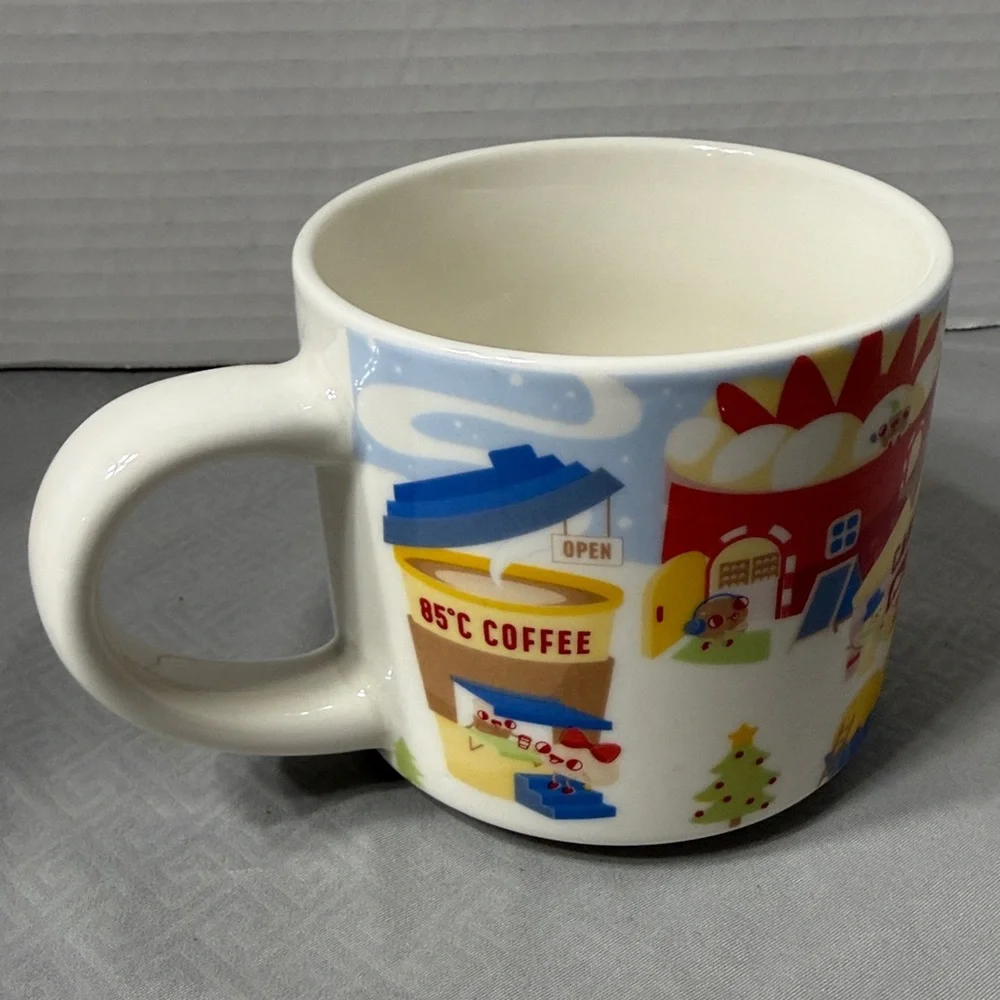 85 Degree Bakery Cafe Collectible Ceramic Mug Cup with Festive Village Design